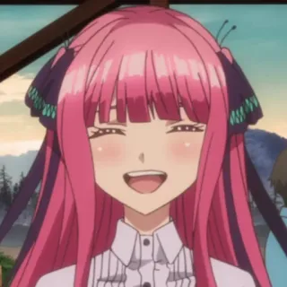 😄 anime, menina, sorrindo, cabelo rosa, borboleta telegram sticker