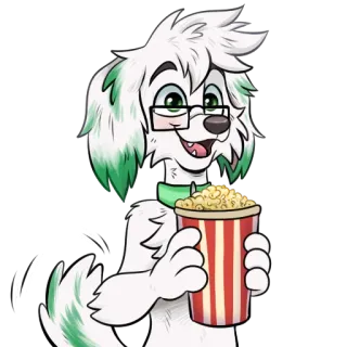 😀 cachorro, peludo, pipoca, filme, óculos, fofo, desenho animado, entretenimento telegram sticker