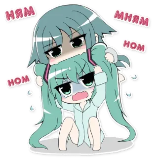 🍴 НЯМ
МНЯМ
НОМ
НОМ Anime, Hoạt hình, Dễ thương, Ăn uống, Chibi telegram sticker