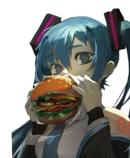 🍔 Hatsune Miku Anime, Manga, Hamburguesa, Comida, Hatsune Miku, Vocaloid telegram sticker