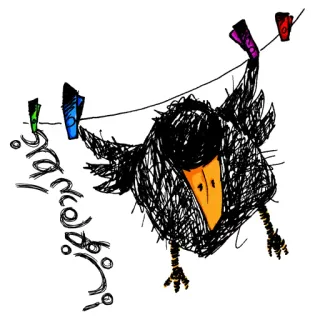😔 grabbi! crow, bird, clothespins, hanging, sketch, cartoon, grabbi telegram sticker