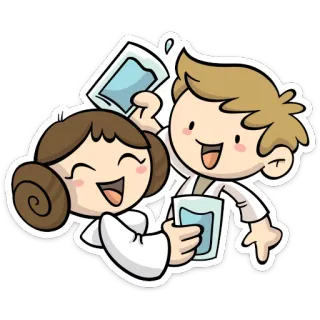 😀 Leia Organa, Luke Skywalker star wars, dessin animé, leia, luke, boire, toast telegram sticker