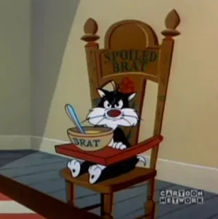 🧃 Sylvester Looney Tunes SPOILED BRAT dessin animé, chat, chaise, enfant gâté, Warner Bros., personnage telegram sticker