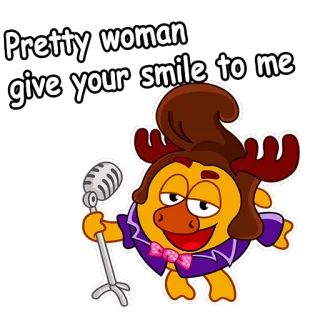 🎤 Pretty woman give your smile to me kreskówka, tekst piosenki, mikrofon, uśmiech, ładna kobieta telegram sticker