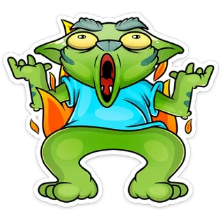 🔥 monstro verde, desenho animado, chocado, surpreso, gritando, monstro, fogo whatsapp sticker