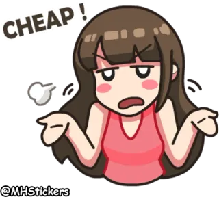 😒 CHEAP! cheap, cartoon, disappointment, girl, cute telegram sticker