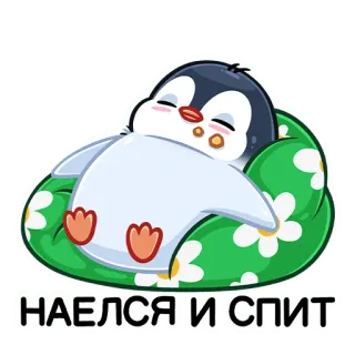😴 НАЕЛСЯ И СПИТ pinguin, schläfrig, süß, cartoon, entspannt, tier, kissen telegram sticker