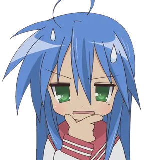 🤔 Konata Izumi Lucky Star Anime, Manga, Chica, Pensando, Pelo azul whatsapp sticker