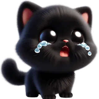 😢 кот, котенок, плачет, грустный, черный кот, милый, животное telegram sticker