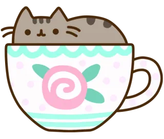 ☕ Pusheen 猫, プシーン, かわいい, アニメ, ティーカップ telegram sticker