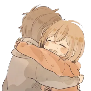 😭 abbraccio, conforto, anime, coppia, amicizia, triste telegram sticker