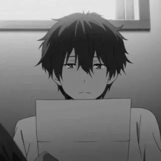 🕸 Anime, Menino, Triste, Papel, Preto e branco telegram sticker