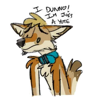 😩 I DUNNO! I'M JUST A YUTE cartoon, anthropomorphic, fox, yute, animal, character, sticker telegram sticker