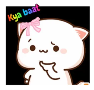 🤔 Kya baat cat, cartoon, cute, peach, expression, bow whatsapp sticker