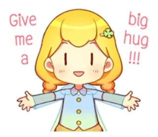 👐 Give me a big hug !!! アニメ, ハグ, かわいい, 女の子, フレンドリー, ほっこり, 絵文字, ステッカー whatsapp sticker