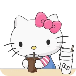 😊 Hello Kitty Hello Kitty, Sanrio, lindo, kawaii, dibujos animados, anime, bebida, café, lazo telegram sticker
