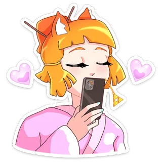 🥰 anime, girl, hearts, phone, kawaii, cute, cartoon telegram sticker