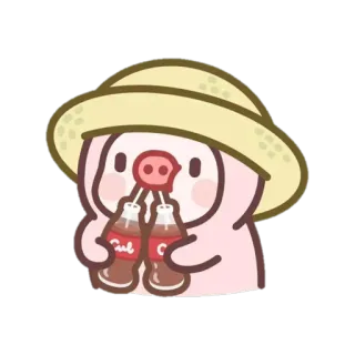 🥤 豚, 漫画, 可愛い, 飲み物, ソーダ, 帽子 telegram sticker