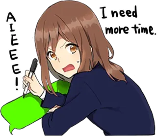 🖊️ I need more time.ALEEE! anime, dziewczyna, w stresie, termin, czas telegram sticker
