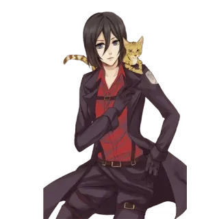 🐱 Mikasa Ackerman Attack on Titan Anime, Personage, Kat, Kunstwerk, Jas, Uniform, Fantasy telegram sticker