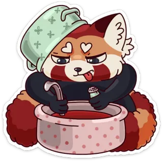🍵 레서판다, 요리, 귀여운, 동물, 만화, 카와이, 웃긴, 바보같은 telegram sticker