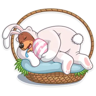 😴 perro, pascua, conejo, dormilón, cesta, huevo, animal, dibujos animados whatsapp sticker