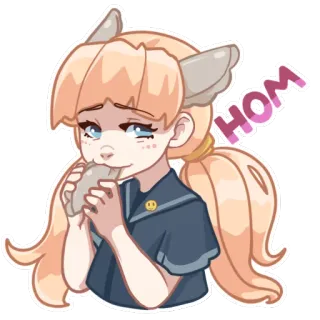 🍴 HOM 애니메이션 여자, 먹는, 귀여운, 카와이, 음식, 스티커 whatsapp sticker