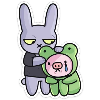 😢 Desenho animado, Coelho, Sapo, Triste, Porco, Animal, Personagem telegram sticker
