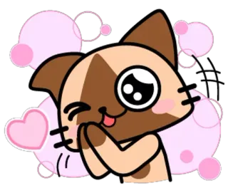 😘 고양이, 카와이, 귀여운, 만화, 하트, 행복한 telegram sticker