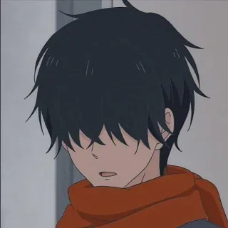 🎉 动漫, 男孩, 围巾, 黑发 whatsapp sticker