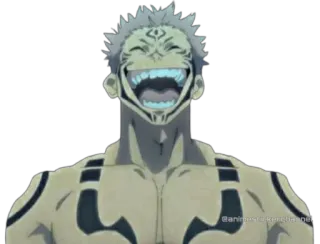 😂 Sukuna Jujutsu Kaisen Anime, Manga, Fluchgeist, Bösewicht, König der Flüche, Ryomen Sukuna, lachend telegram sticker