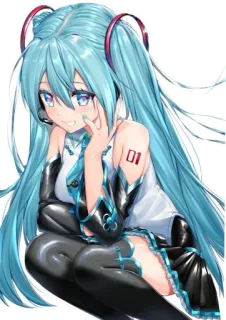 😃 Hatsune Miku 01 Anime, Dibujos animados, Ilustración, Vocaloid, Arte digital, Mujer telegram sticker
