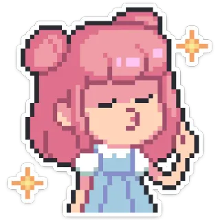 ☝️ Pixel art, Carino, Ragazza, Capelli rosa, Scintille, Cartone animato telegram sticker