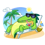 😎 ワニ, ビーチ, 夏, 漫画, サングラス, カクテル telegram sticker