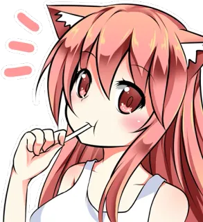 🍭 chica anime, orejas de gato, piruleta, lindo, pelo rosa, manga, sticker, dibujo animado whatsapp sticker