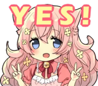 👍 YES! gái anime, biểu tượng hòa bình, dễ thương, tai mèo, kawaii, có telegram sticker
