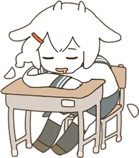 🤤 sleeping, anime, goat, school, desk, kawaii whatsapp sticker