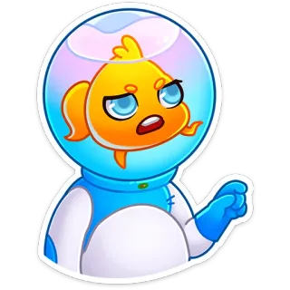 🤨 fish, cartoon, astronaut, space, cute whatsapp sticker