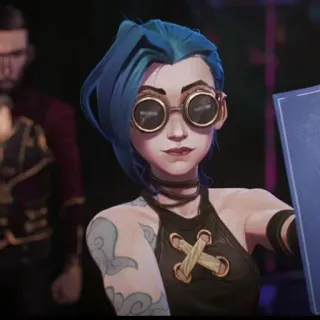 🕳 Jinx Arcane animato, capelli blu, occhiali, arcano, League of Legends telegram sticker