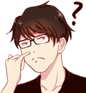 ❓ Anime, Pensare, Domanda, Confuso, Uomo, Occhiali telegram sticker