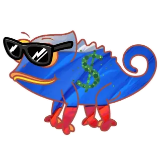 😛 Caméléon, Lunettes de soleil, Cool, Signe dollar, Reptile, Argent, Dessin animé telegram sticker