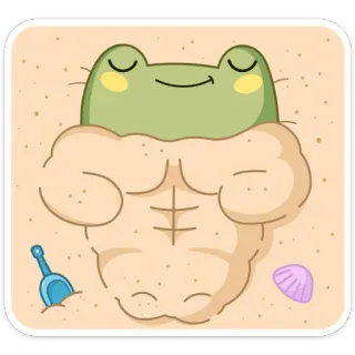 🧘‍♂ กบ, ชายหาด, ทราย, ฤดูร้อน, การ์ตูน, น่ารัก, ผ่อนคลาย telegram sticker