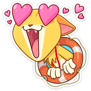 😍 gato, corazones, amor, emocionado, salvavidas, dibujos animados, pegatina whatsapp sticker