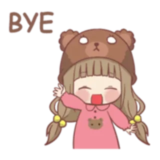 👋 BYE пока, девушка, медведь, милый, мультфильм, машет telegram sticker