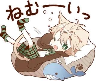 😪 ねむーいっ кот, аниме, сонный, кит, милый, кавай whatsapp sticker