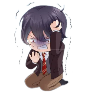 😨 anime, zaniepokojony, przestraszony, mundurek, męski, chibi telegram sticker