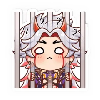 ⛩ Arataki Itto Genshin Impact Arataki Itto, Genshin Impact, anime, sticker, chibi, question marks telegram sticker