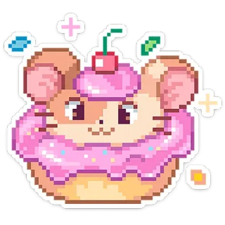 🐹 マウス, カップケーキ, かわいい, 可愛い, 動物, デザート, ピクセルアート telegram sticker