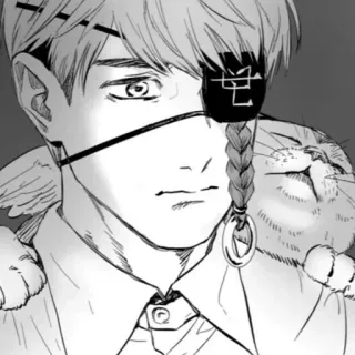 🖤 Kishibe Chainsaw Man Anime, Manga, Kishibe, Chainsaw Man, Personaje, Parche en el ojo, Gato whatsapp sticker