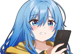 😅 anime, girl, worried, blue hair, smartphone, manga, female, confused telegram sticker